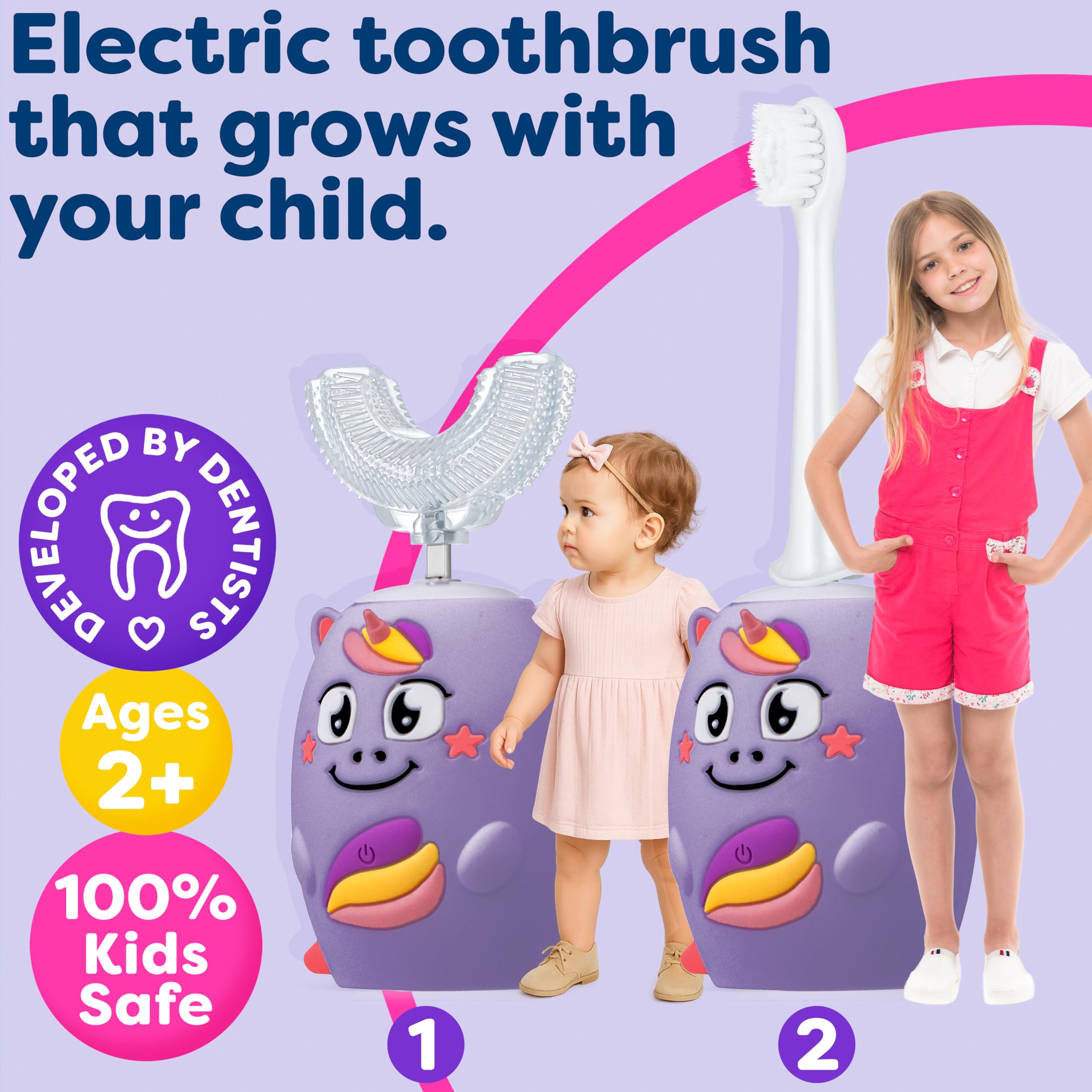 Child using Trueocity U-shaped toothbrush with silicone head