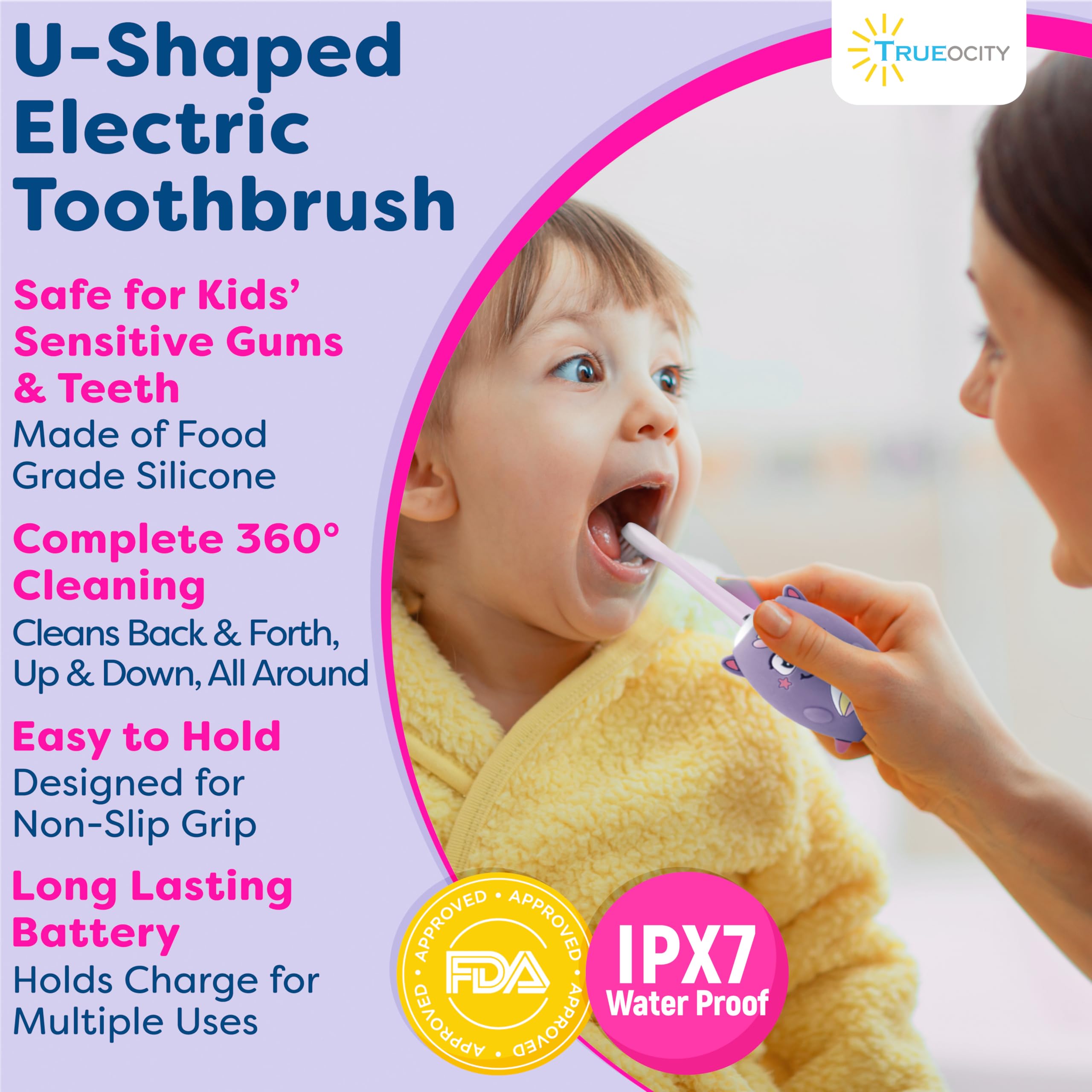In-box contents for Trueocity Kids U Shape Toothbrush