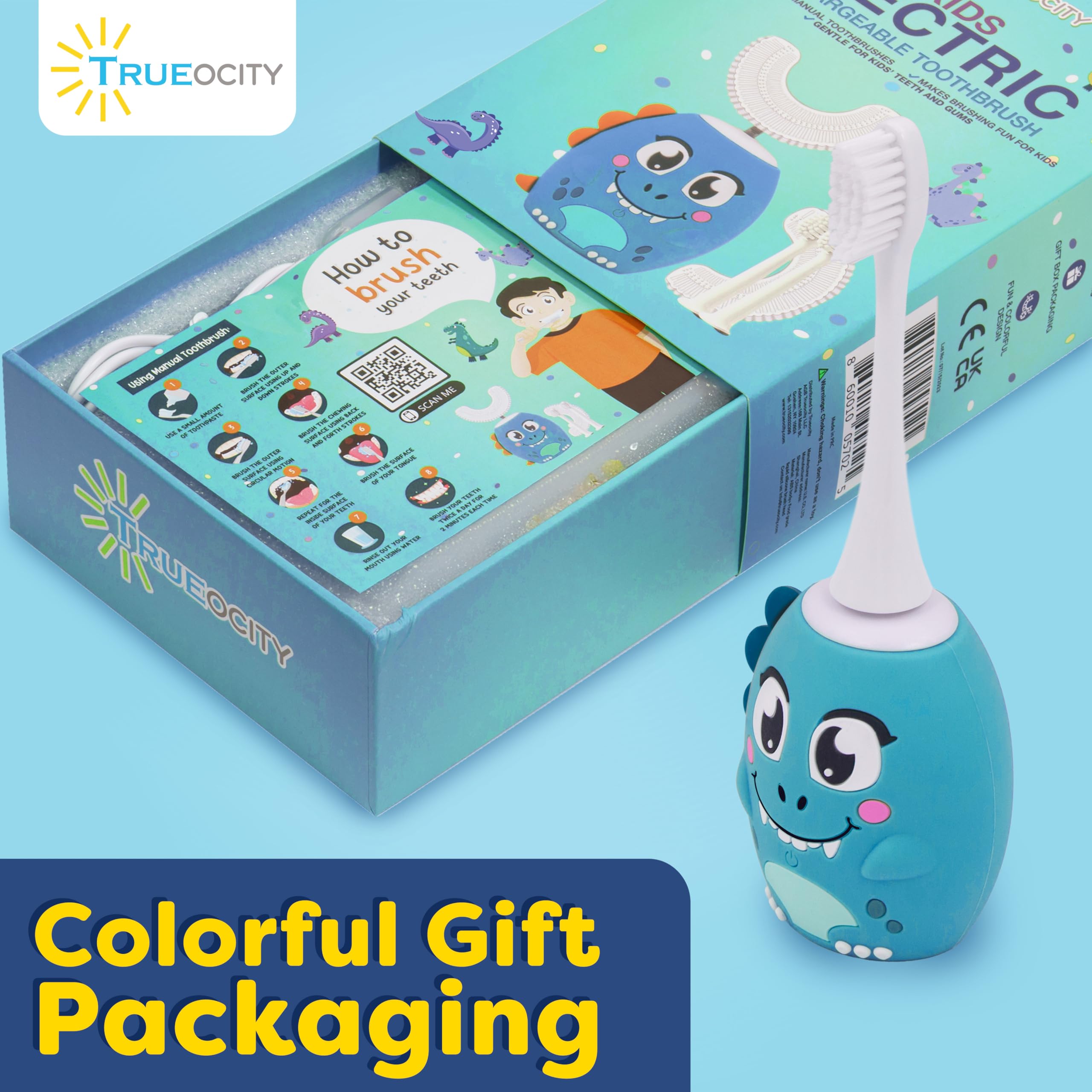 Electric toothbrush in box with USB charging base and accessories