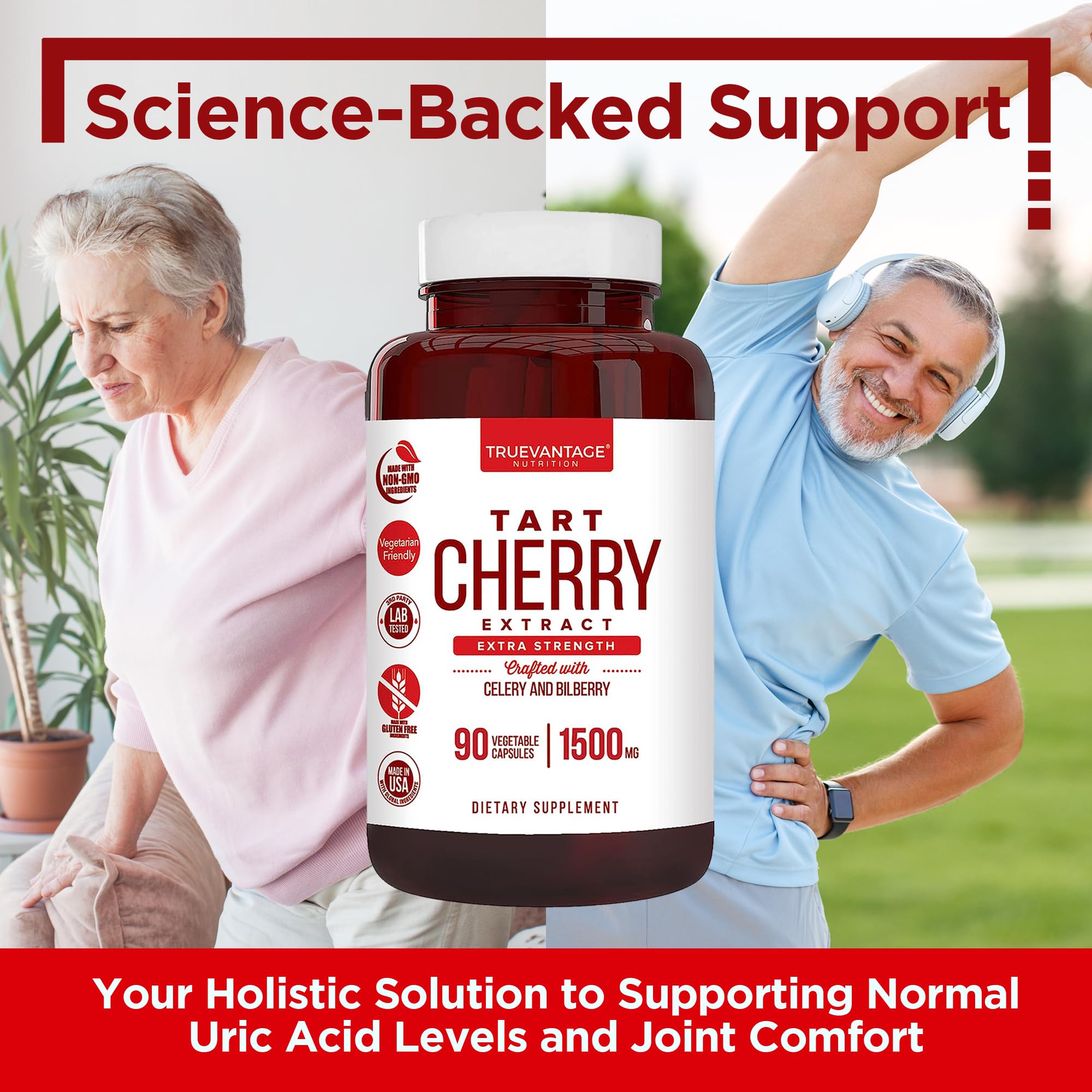 Seal indicating Made in USA facility for Truevantage Tart Cherry Capsules