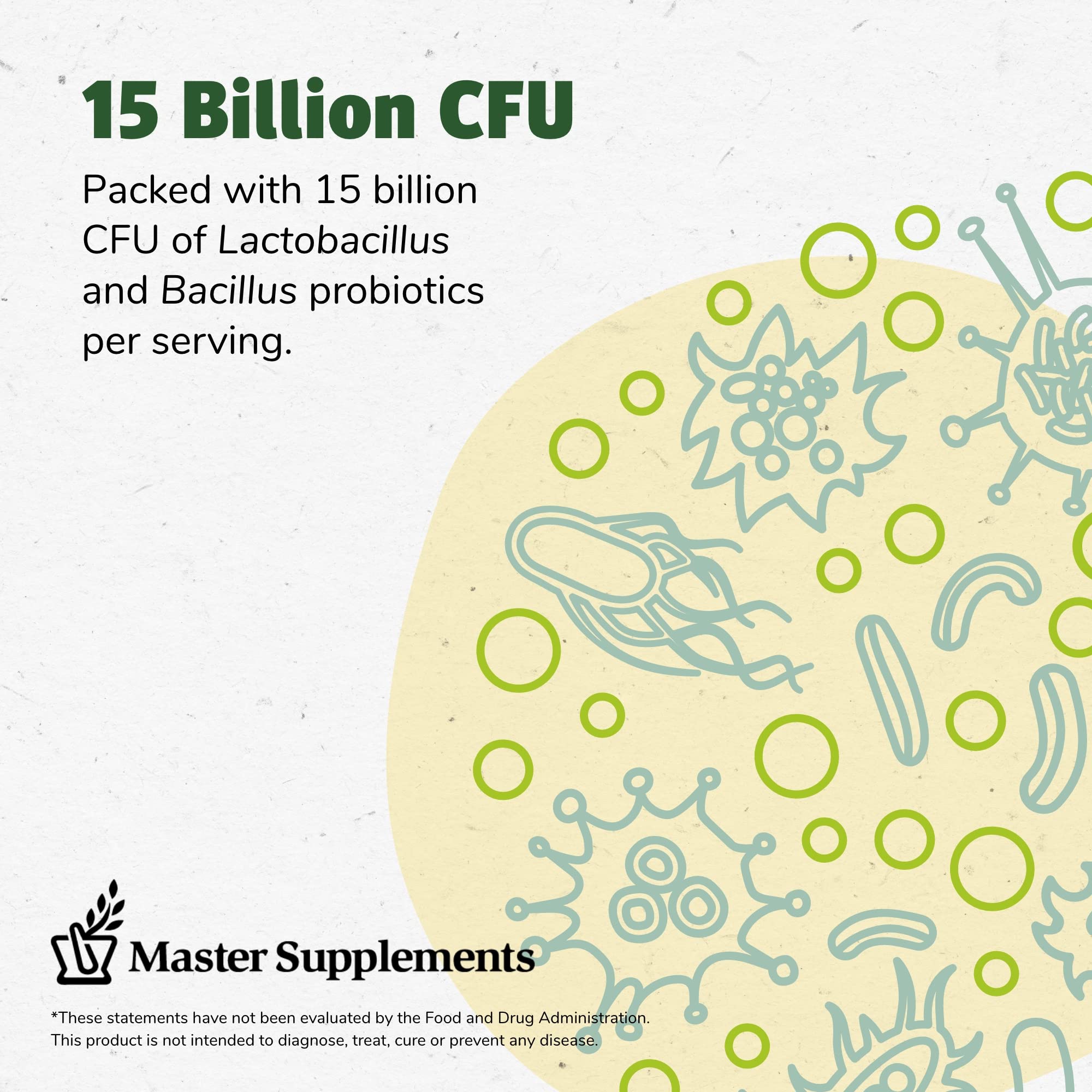 Graphic showing 15 Billion CFU probiotics and 2 enzymes