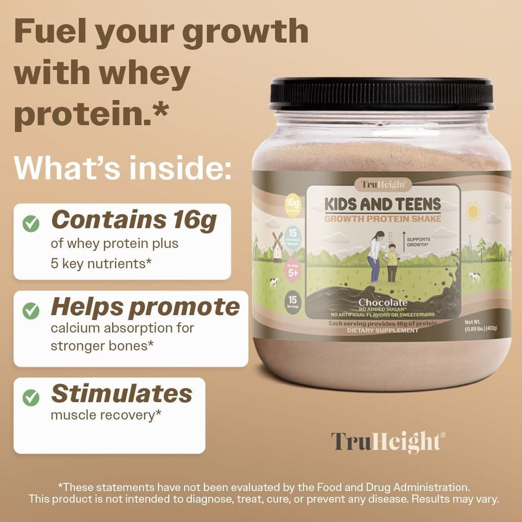 Kids celebrating with TruHeight Growth Protein Shake carton