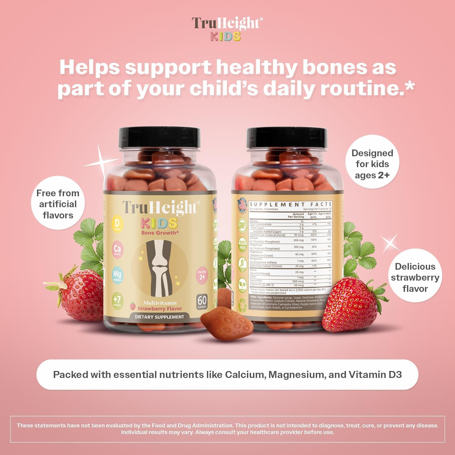 Nutrition facts panel for TruHeight bone growth gummies