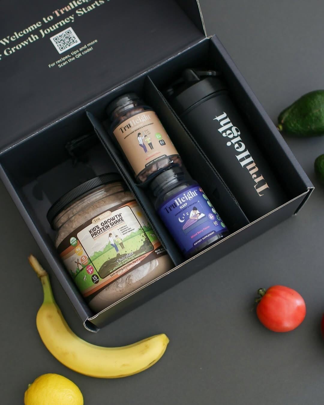 Happy child taking TruHeight Sleep Gummies at bedtime