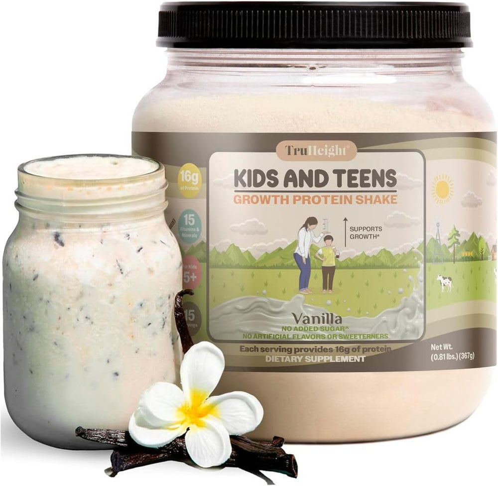 TruHeight Growth Protein Shake Vanilla Ice Cream flavor tub