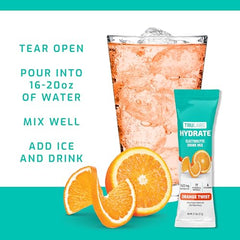 TRULABS Hydrate Orange Twist dissolving into water for a refreshing electrolyte drink