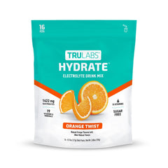 TRULABS Hydrate Orange Twist packaging shown with convenient stick packs for on-the-go hydration