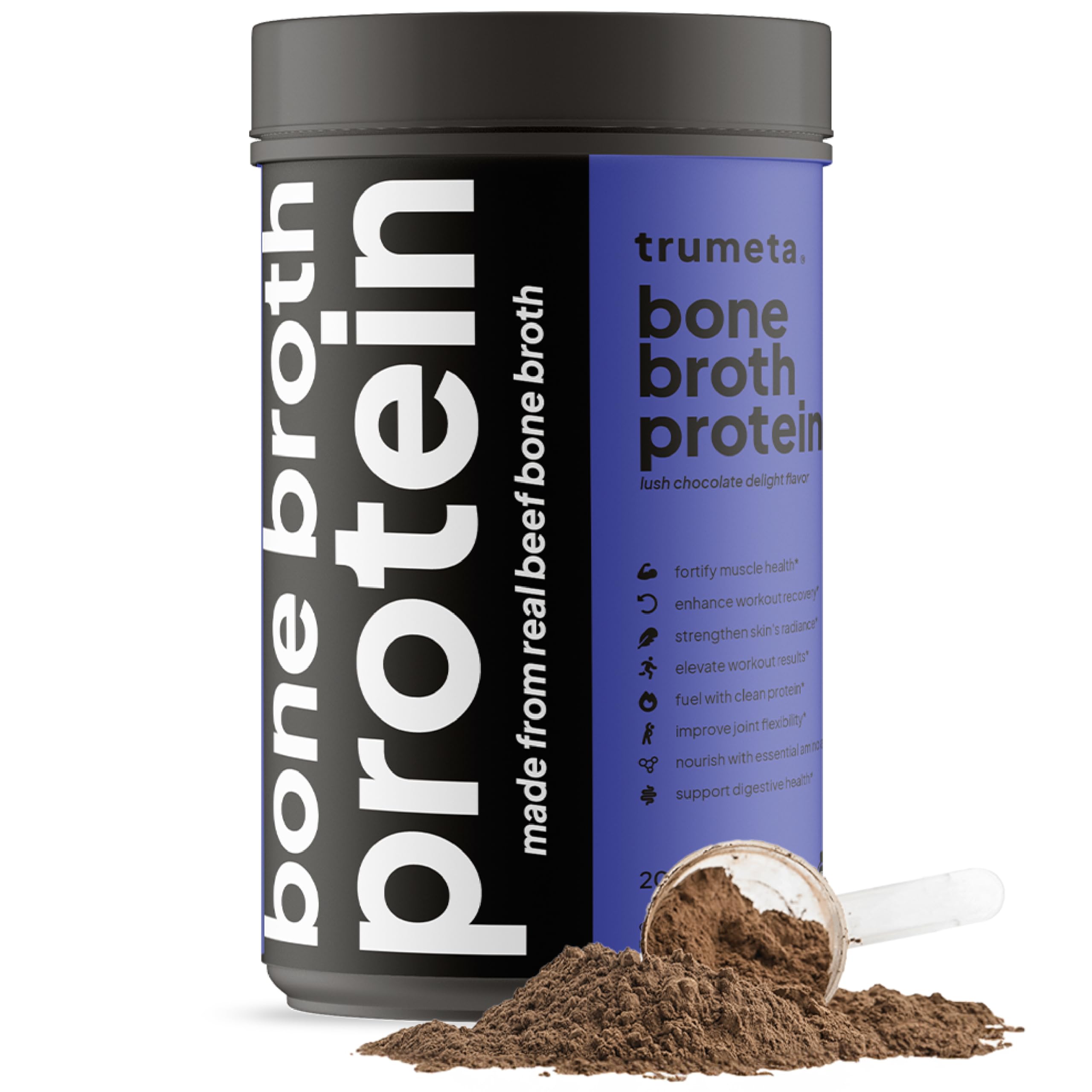 TRUMETA beef bone broth protein powder jar front for premium nutrition