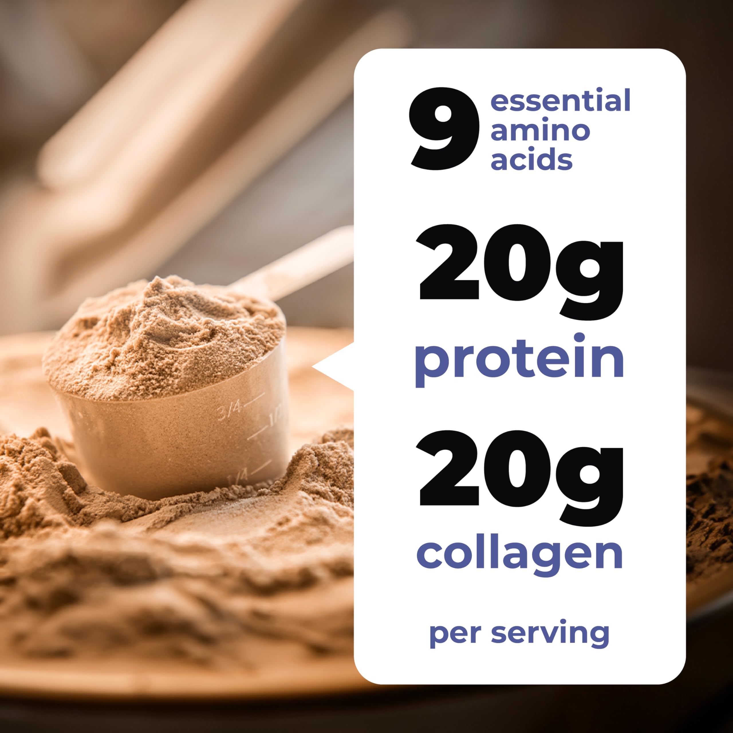 TRUMETA bone broth protein powder scoop demonstrates easy portions for shakes
