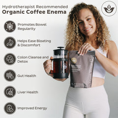Trust Your Gut enema coffee steeping process showing 10-minute prep for non-irritating use