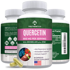 TRUTHENTICS Quercetin bottle showing 800 mg quercetin dihydrate per serving
