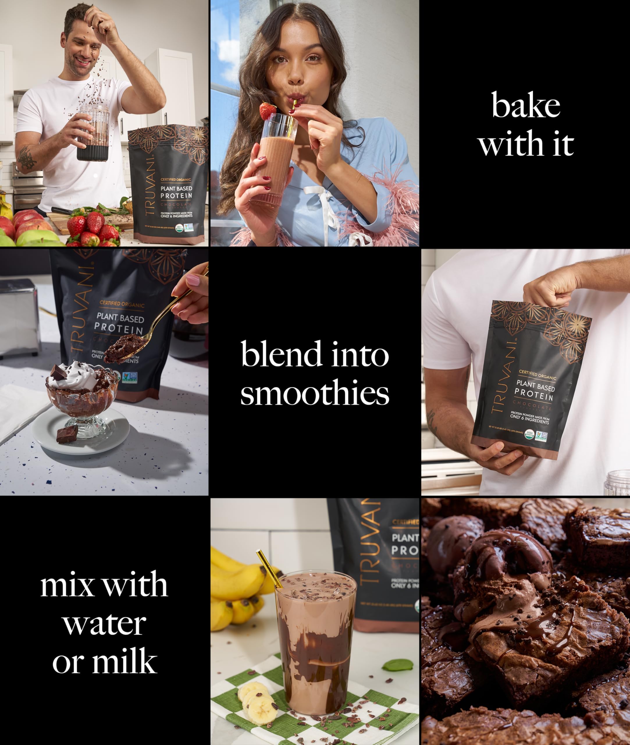 Truvani chocolate protein shake in glass showing creamy texture without chalkiness.