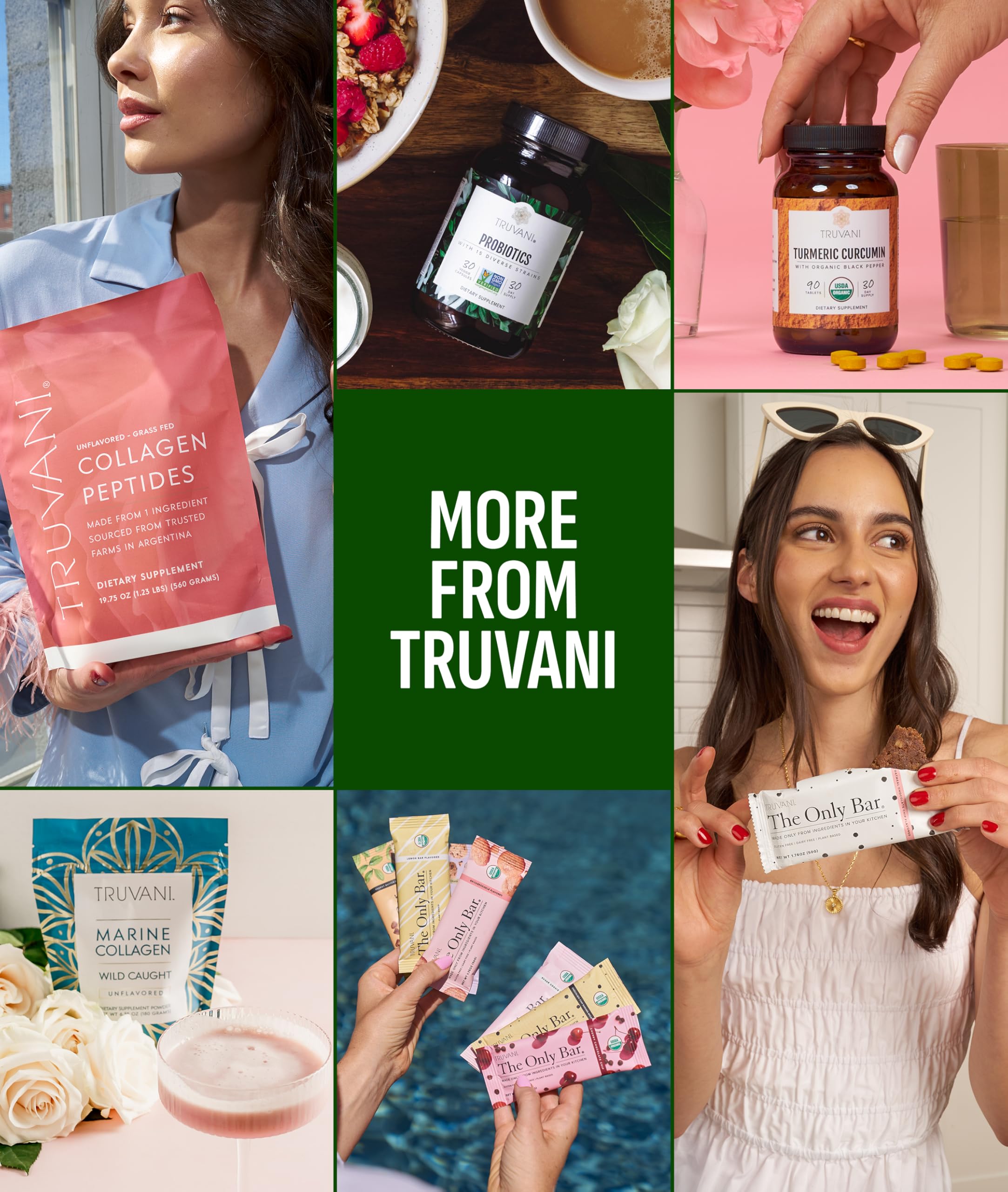 Truvani Organic greens ingredients close-up highlighting non-GMO nutrient-dense profile