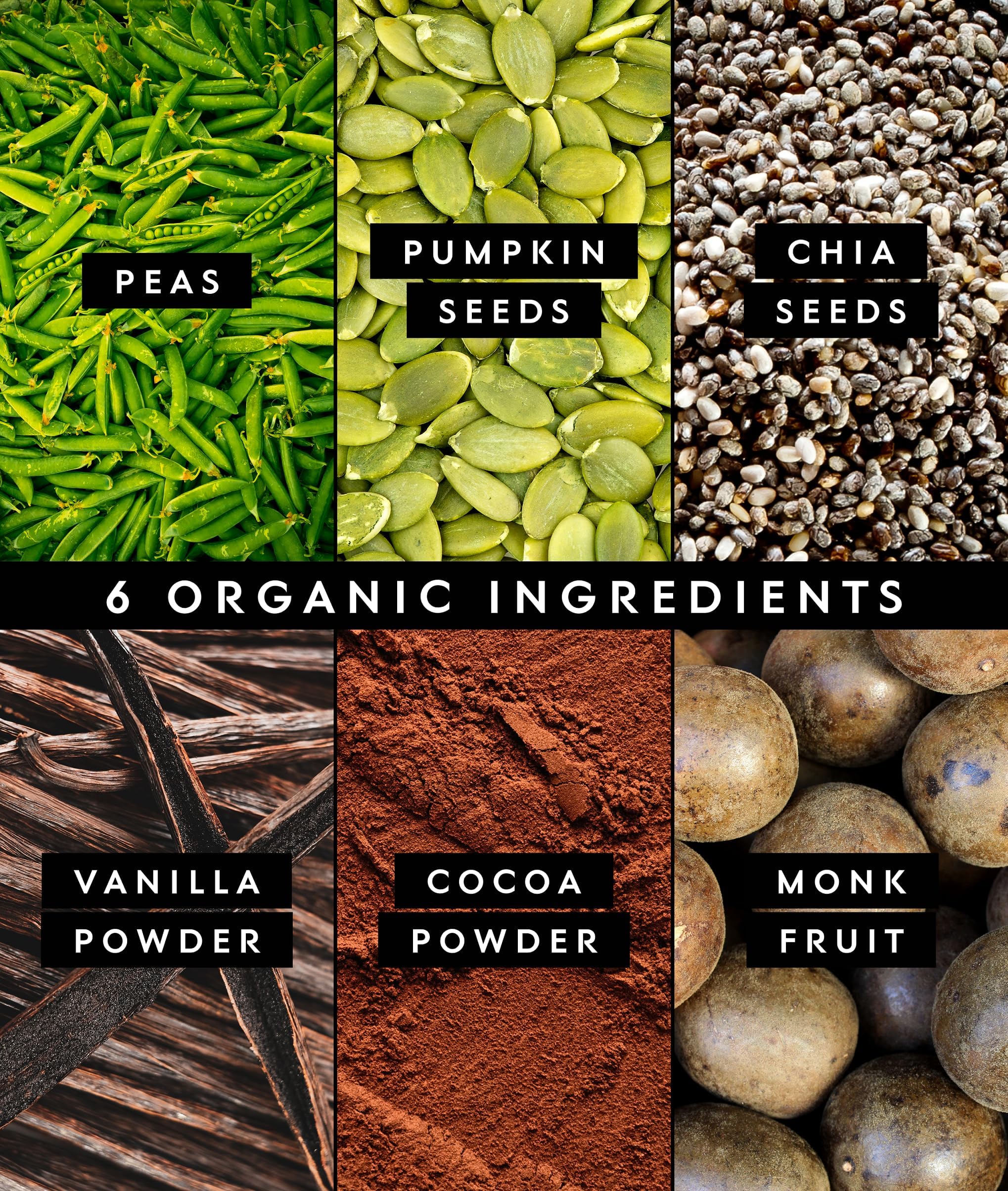 Truvani organic pea protein label highlighting clean ingredients and non-GMO certification.