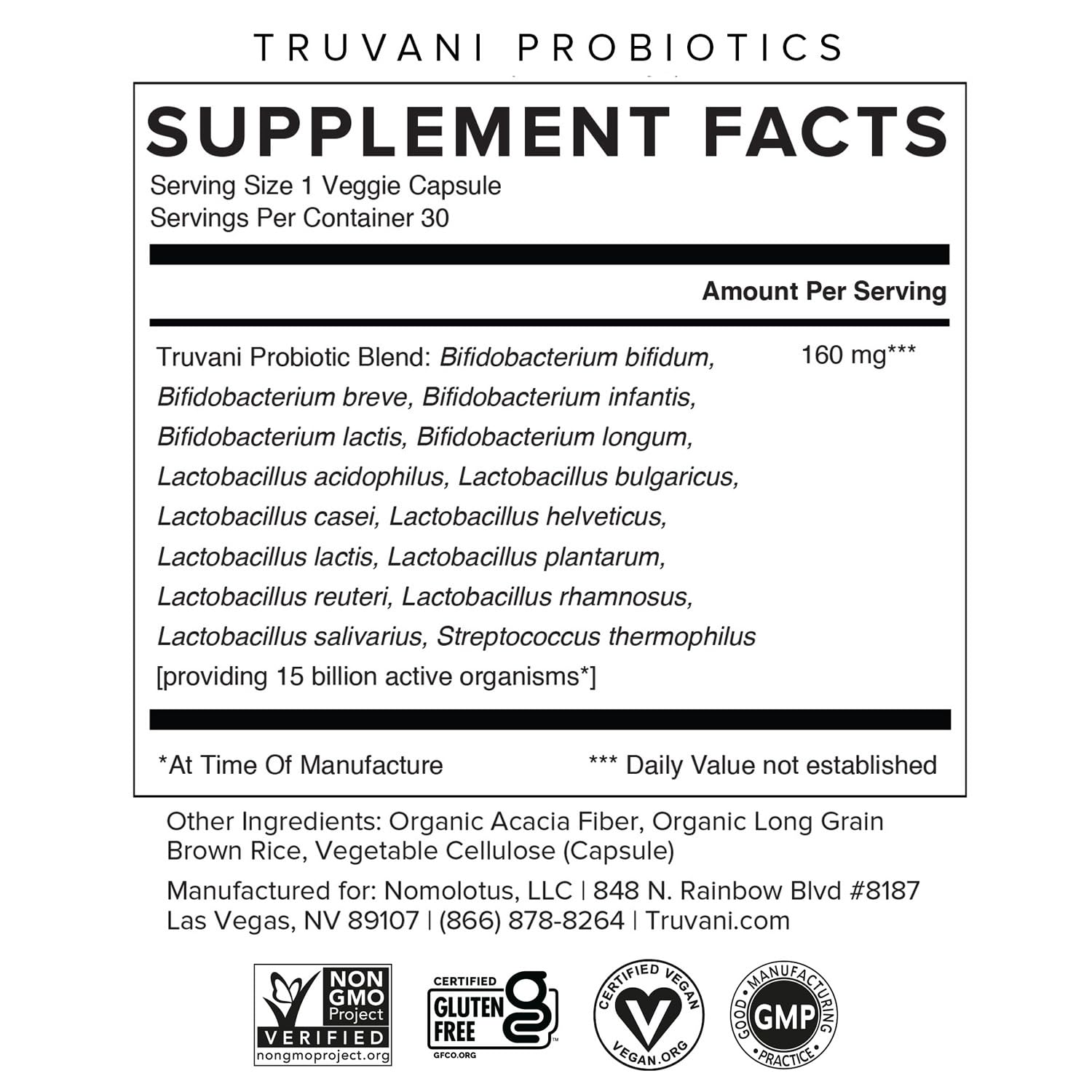 Label highlighting 15 Billion CFU