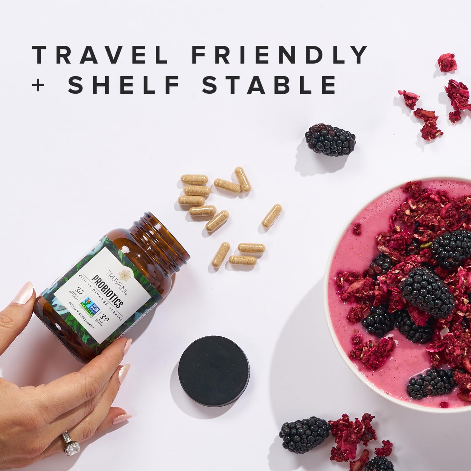 Shelf-stable vegan capsules of Truvani probiotic