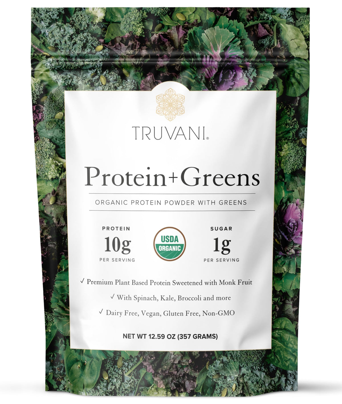 Truvani Protein + Greens scoop beside a shaker for post-workout recovery