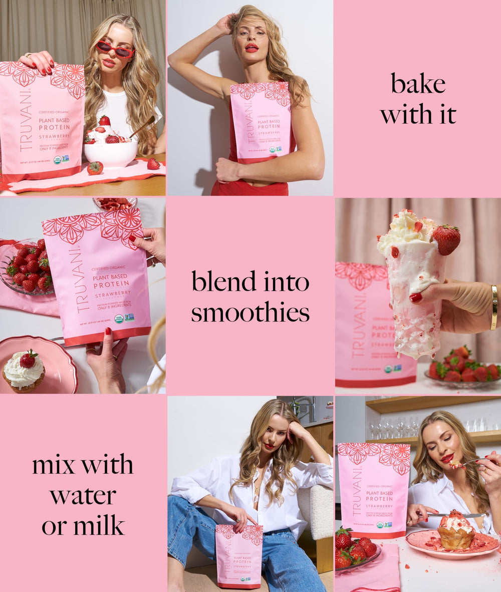 Truvani strawberry shake in a glass emphasizes rich flavor with low sugar