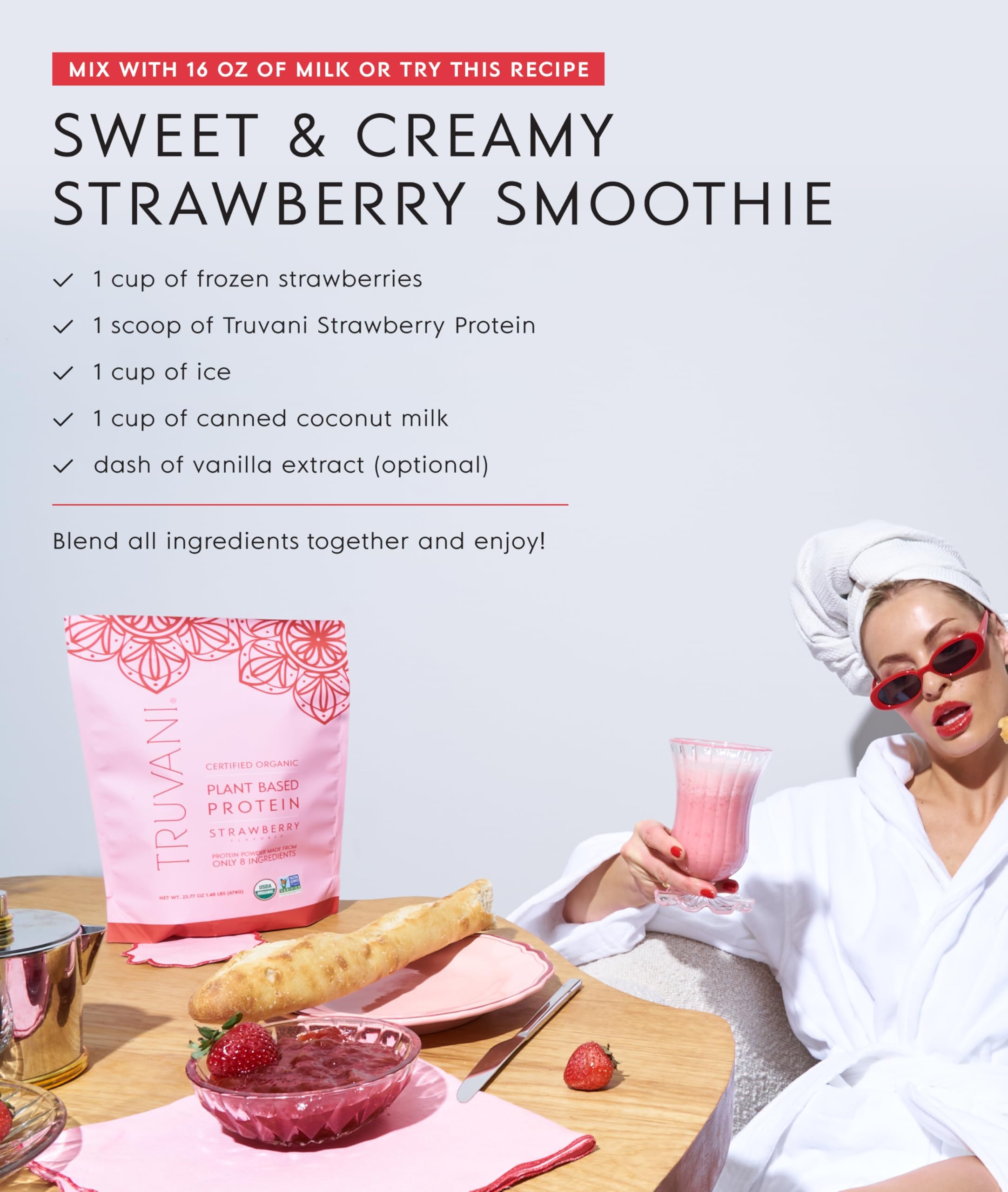 Truvani unflavored pea protein ingredient image emphasizes simple versatility