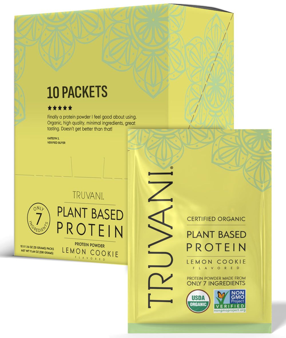 Truvani Lemon Cookie pea protein packet 1 for a quick plant protein boost