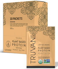Truvani Vegan Pea Protein Peanut Butter travel pack demonstrates on-the-go protein option