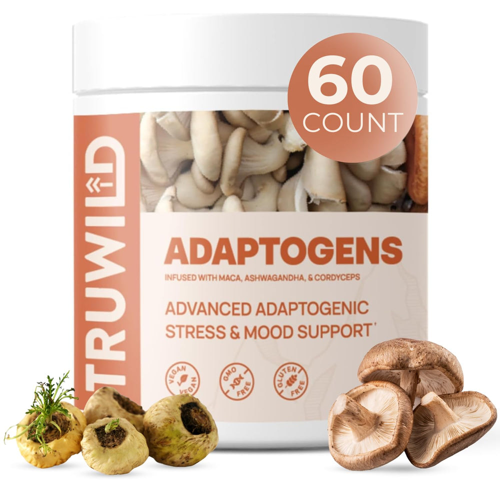 TruWild Adaptogen Blend bottle with cordyceps, maca and ashwagandha