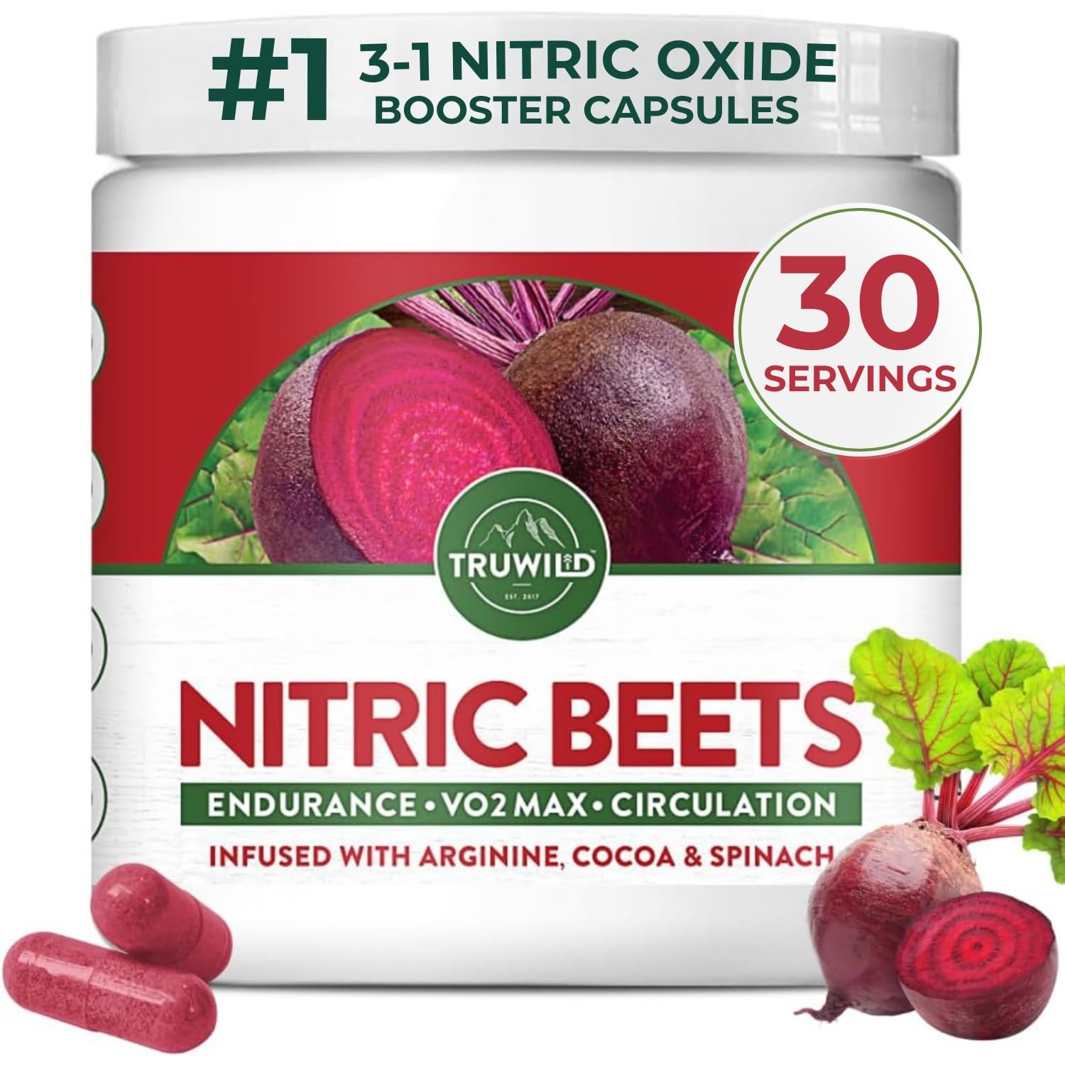TruWild Beet Root Powder bottle shows vibrant color and daily wellness support.