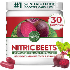 TruWild Beet Root Powder bottle shows vibrant color and daily wellness support.
