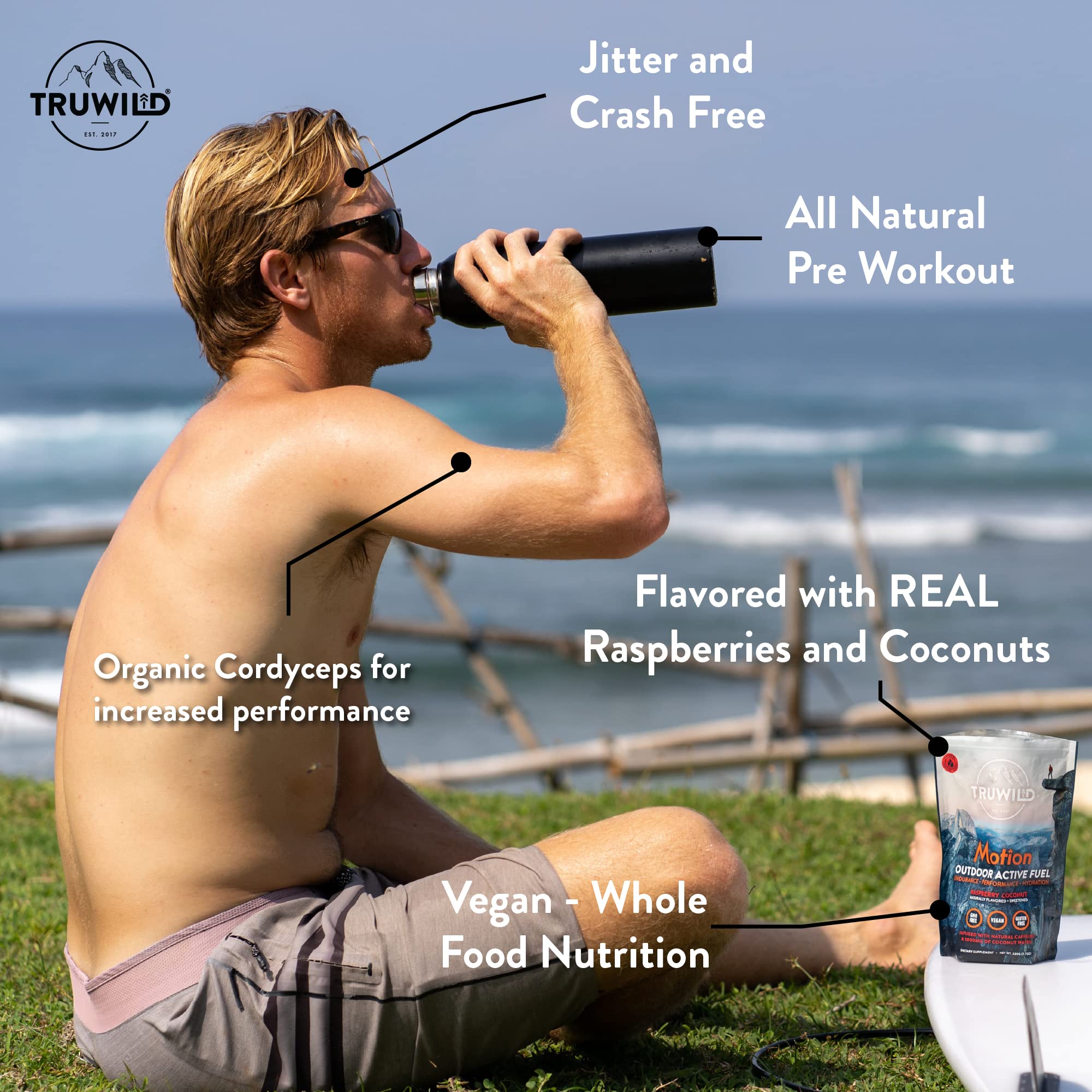 TruWild Motion shaker bottle mixes coconut-raspberry for on-the-go hydration