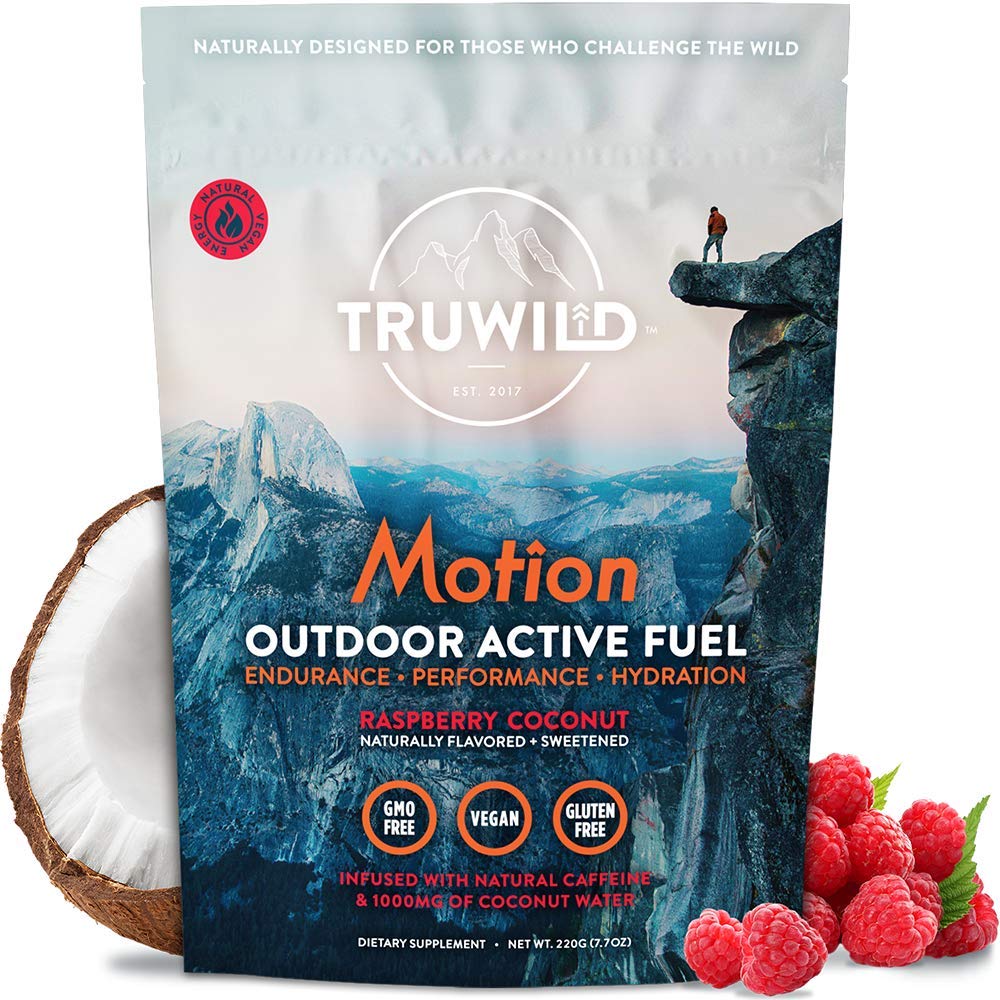 TruWild Motion tub with coconut-raspberry label for clean vegan energy