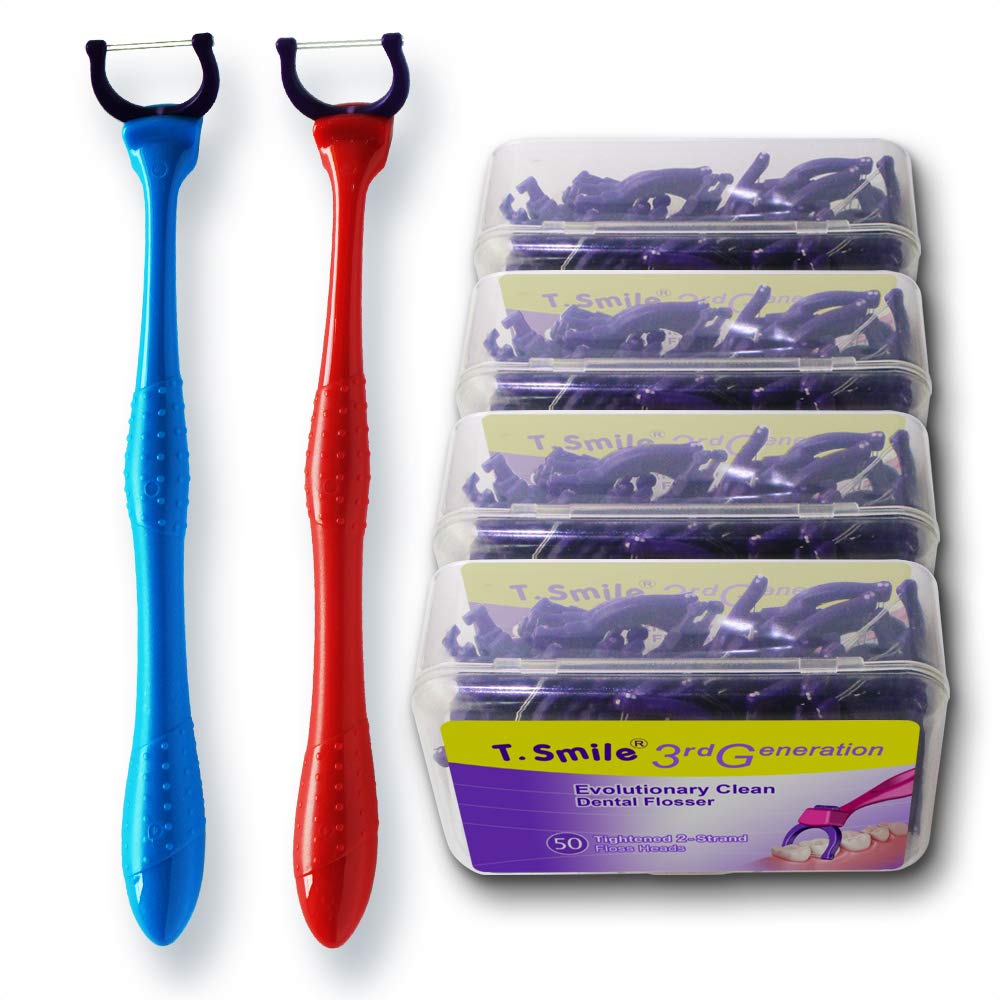 Two-handled T.Smile Evolutionary Clean Dental Flossers kit with 200 refills