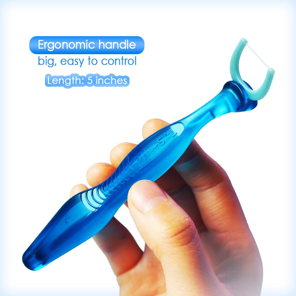 Close-up of ergonomic blue handle