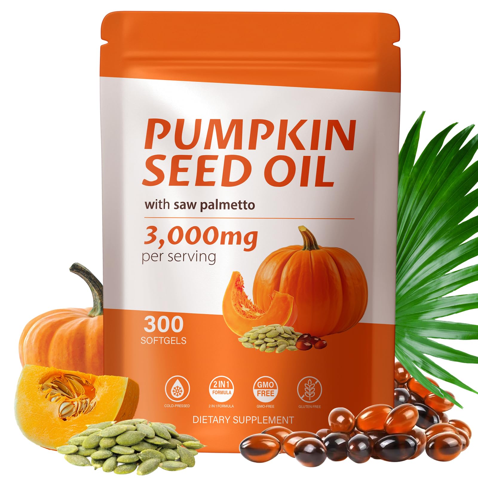 Front label of TTGUMMYAMAL Pumpkin Seed Oil with Saw Palmetto capsules