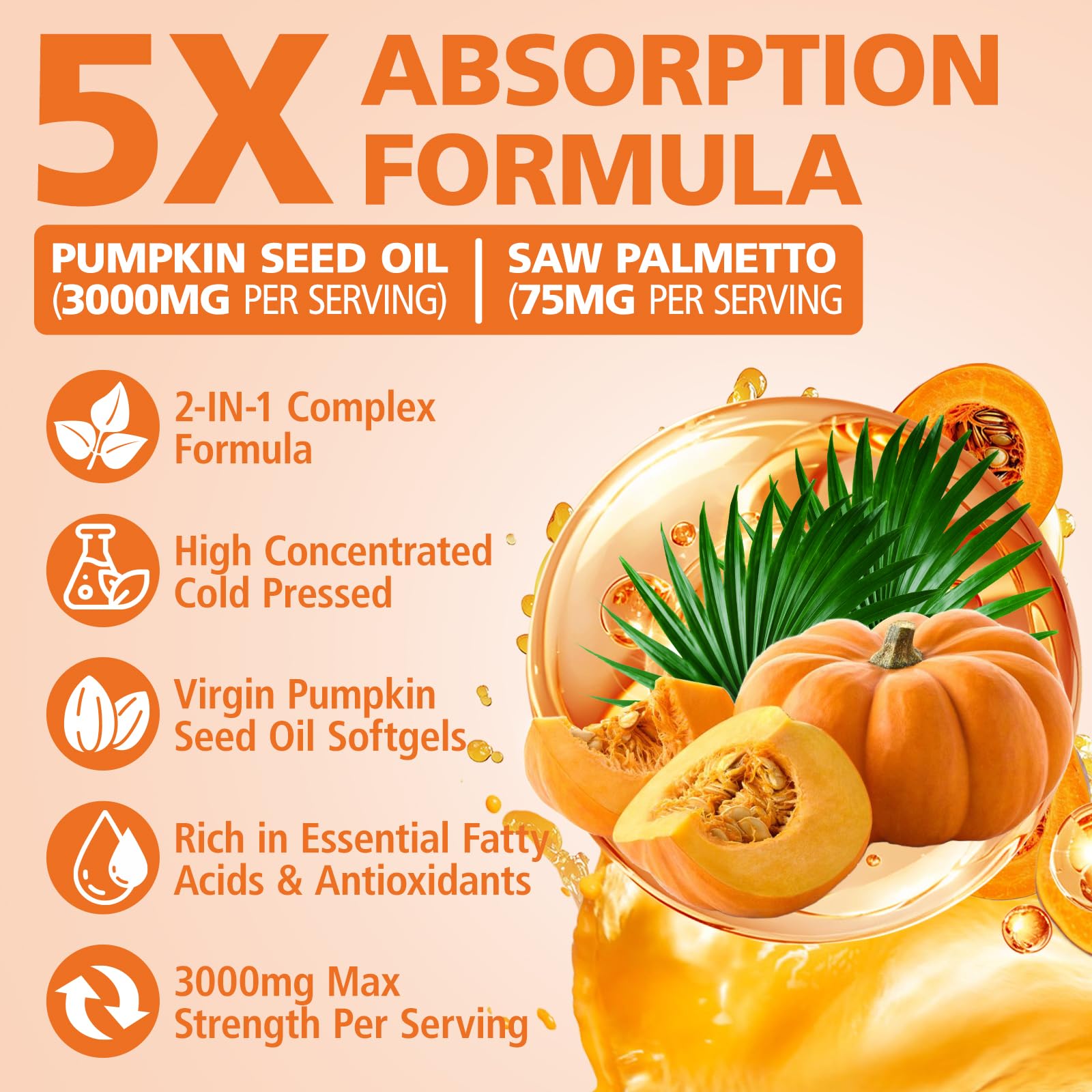 Label showing organic pumpkin seed oil and saw palmetto ingredients