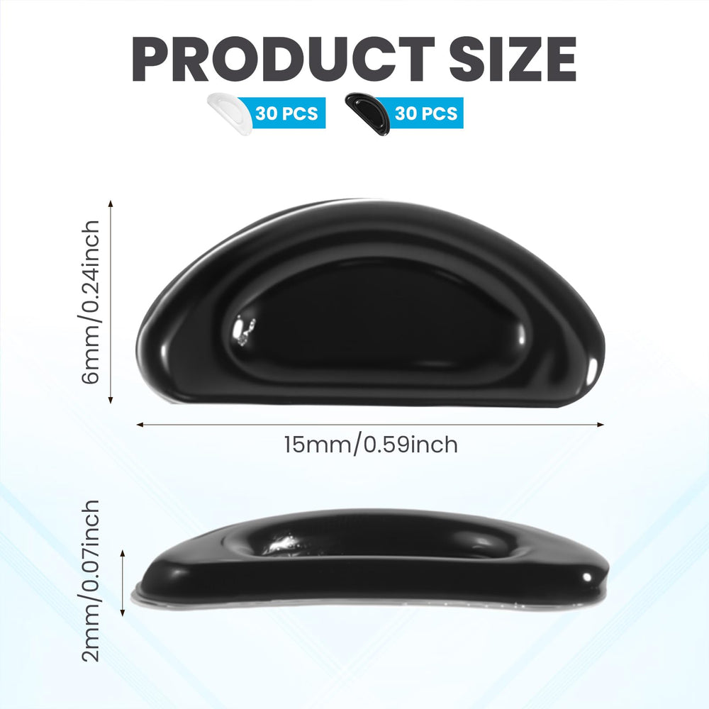 Soft adhesive silicone nose pads attached to glasses frame