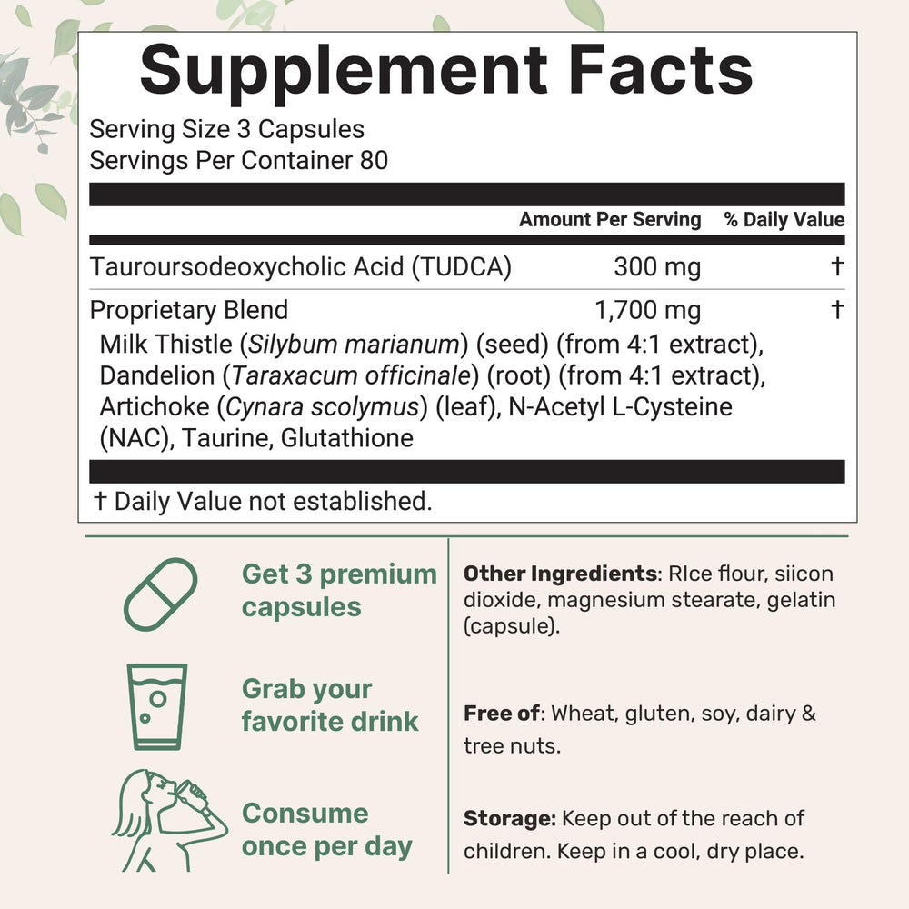 Close-up of 7-in-1 TUDCA formula ingredients