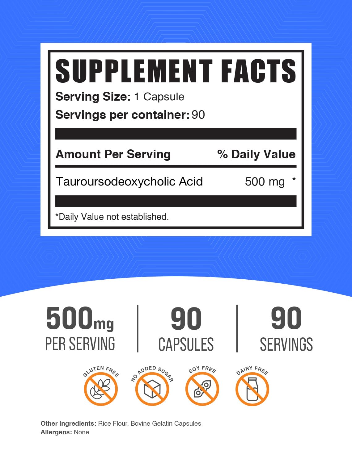TUDCA capsules bottle label showing 500mg per capsule