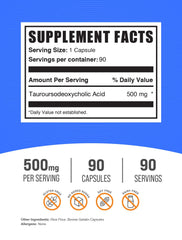 TUDCA capsules bottle label showing 500mg per capsule