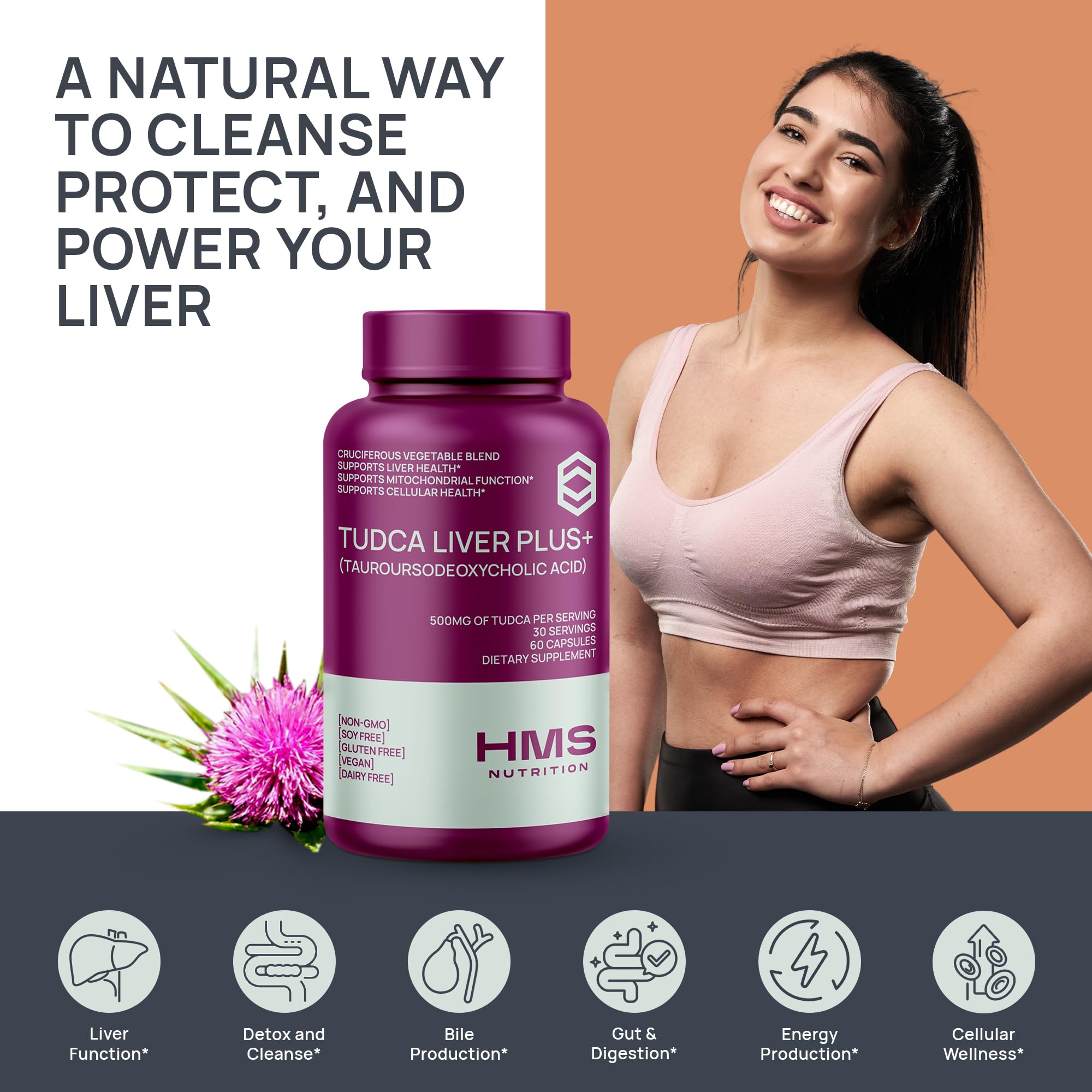 Ingredients showing organic milk thistle and nutrients for TUDCA Liver Plus+