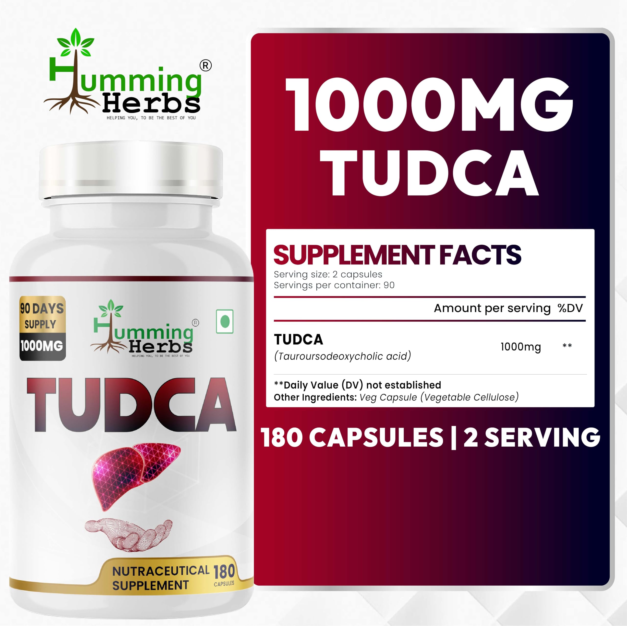 Vegan Tauroursodeoxycholic acid capsules 180-count