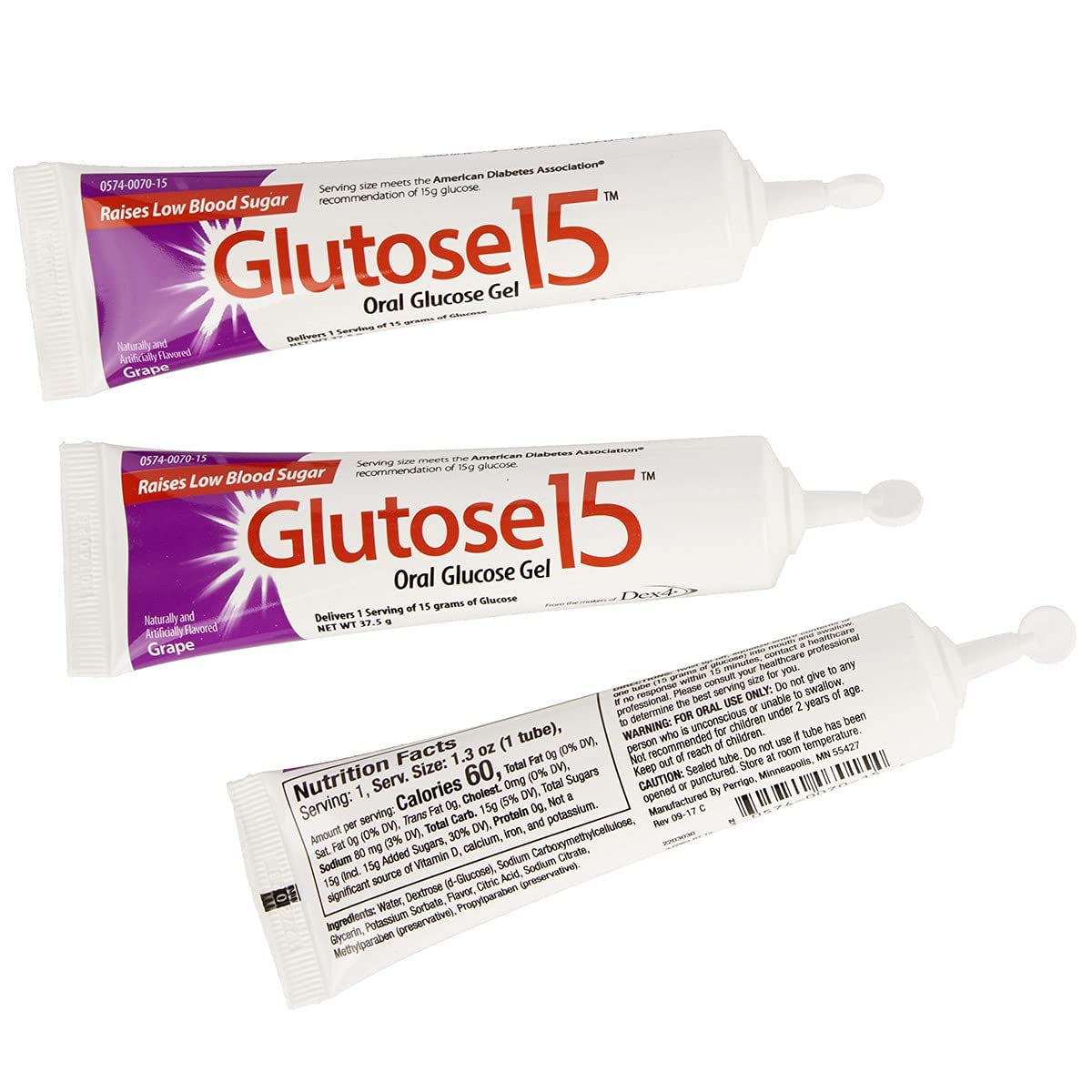 TUKIMA Glucose 15 Oral Gel grape tube closeup highlighting easy-dose format