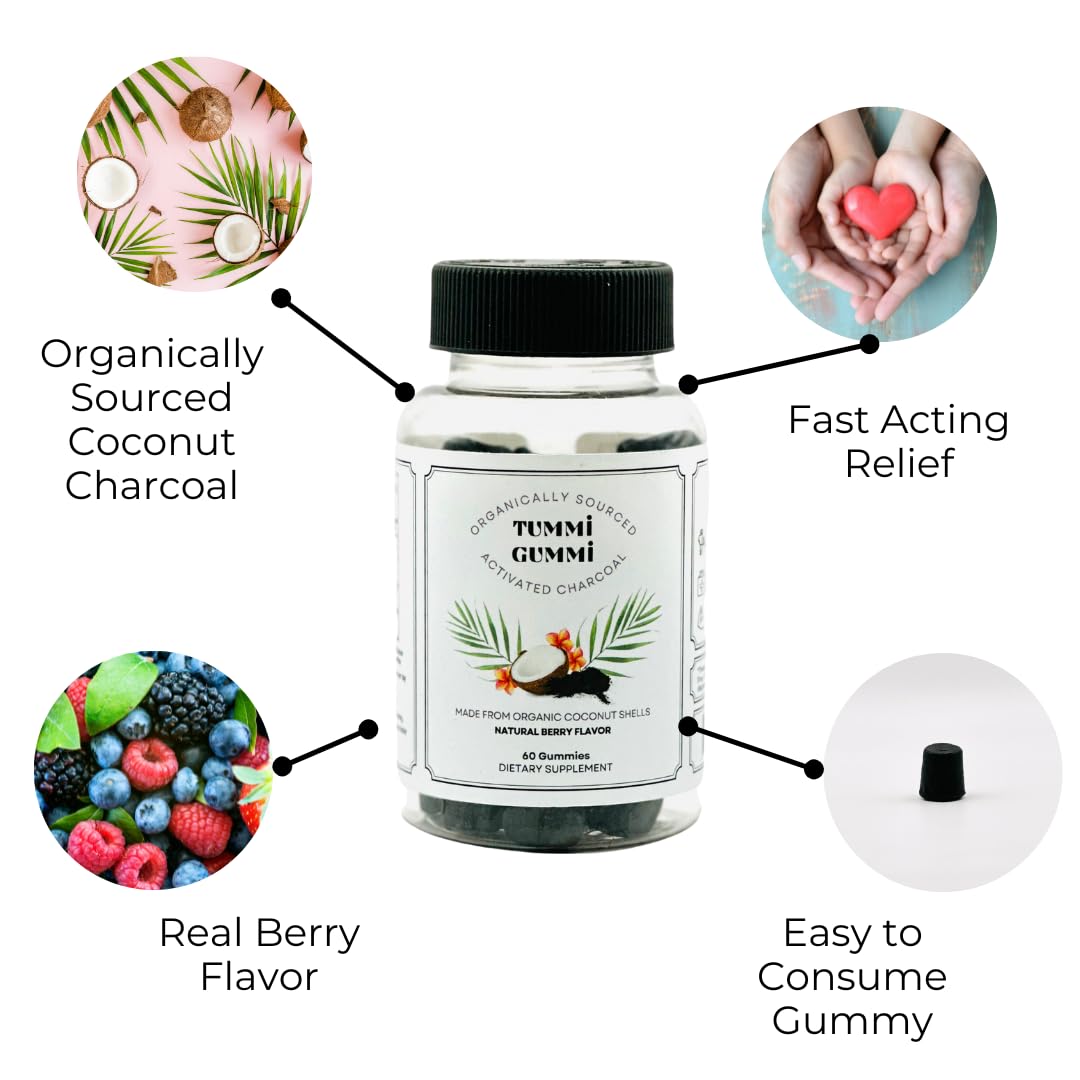 60-count bottle of Tummi Gummi Charcoal Gummies