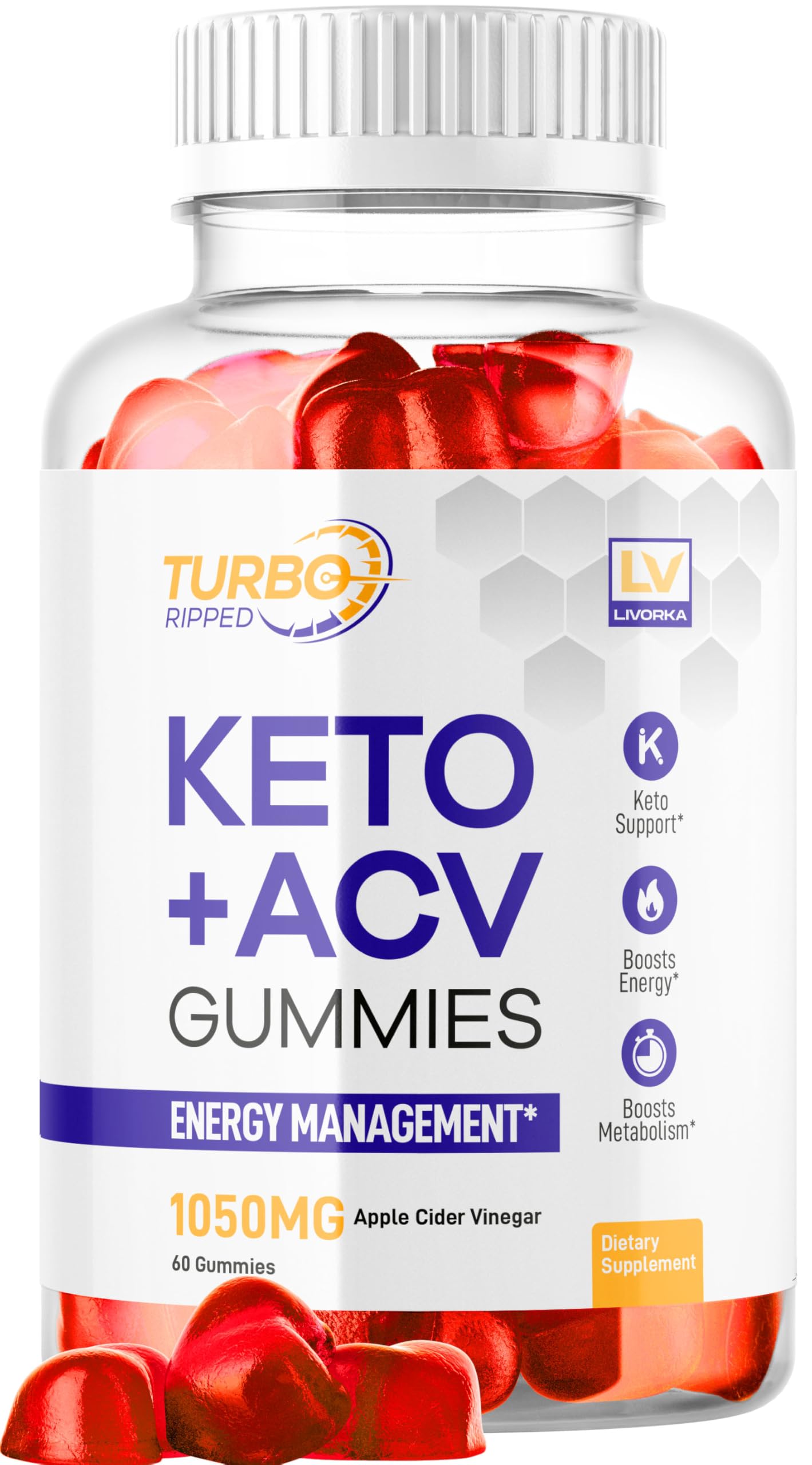 Turbo Ripped Keto ACV Gummies bottle and gummies close-up