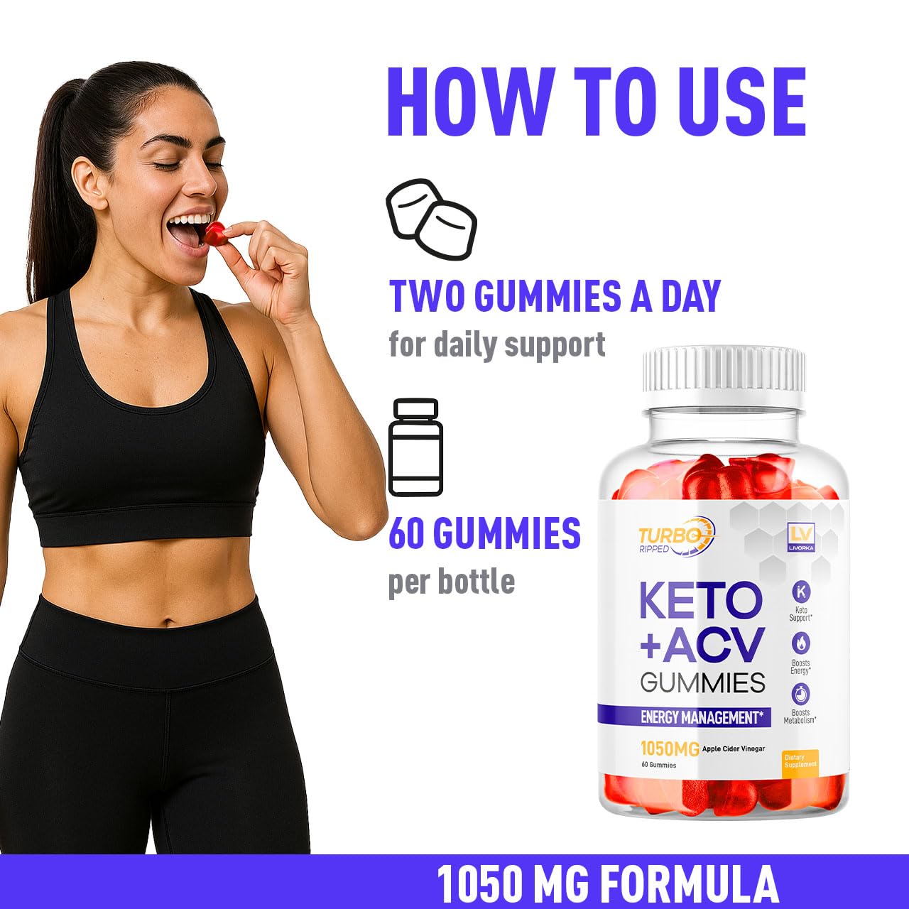 Turbo Ripped Keto ACV Gummies 500mg label and gummies