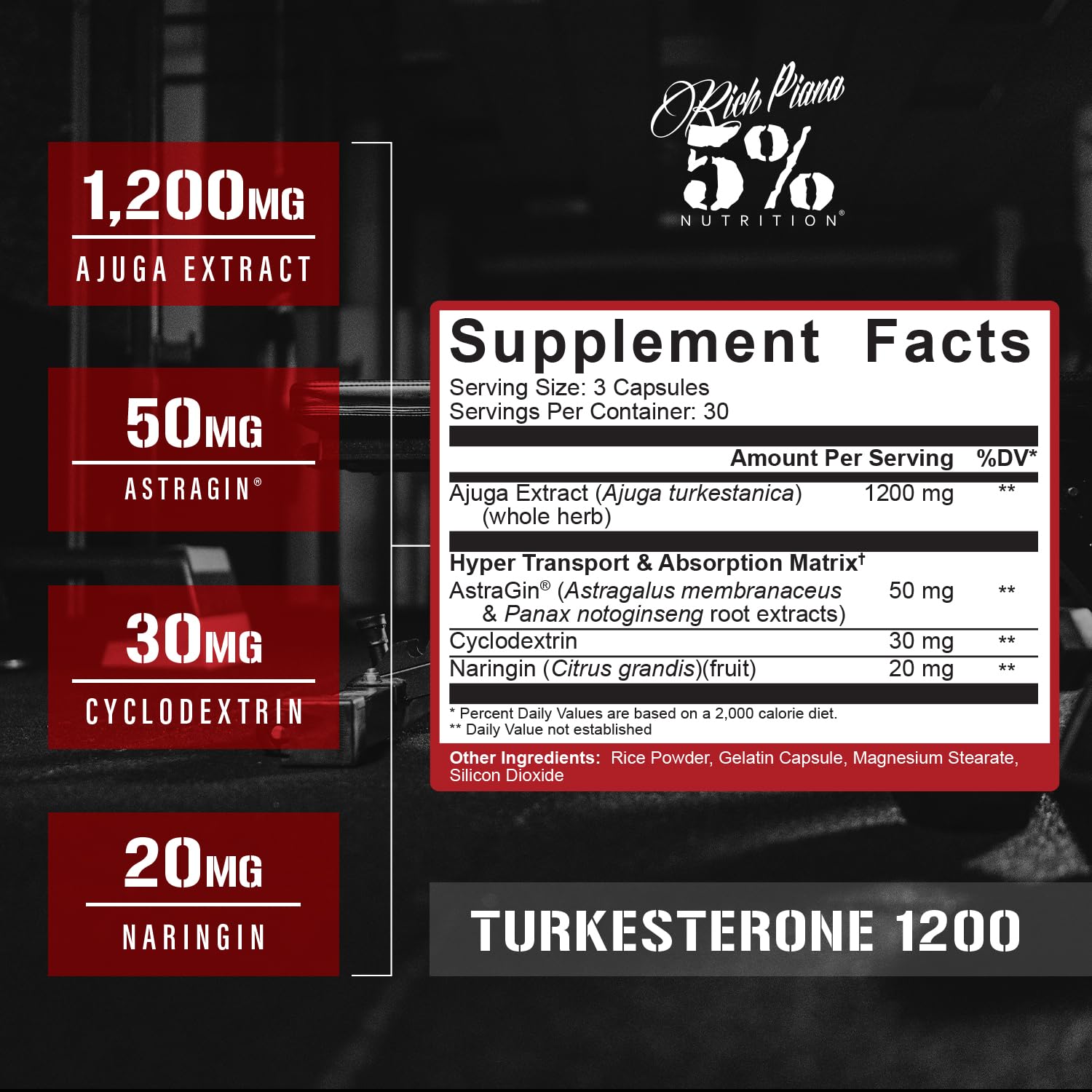 Supplement facts panel for Turkesterone 1200mg