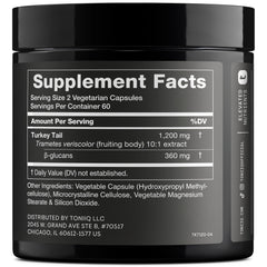 Close-up of Turkey Tail capsules and packaging