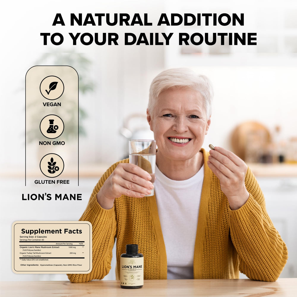 Turkey Tail mushroom capsules shown for immune support