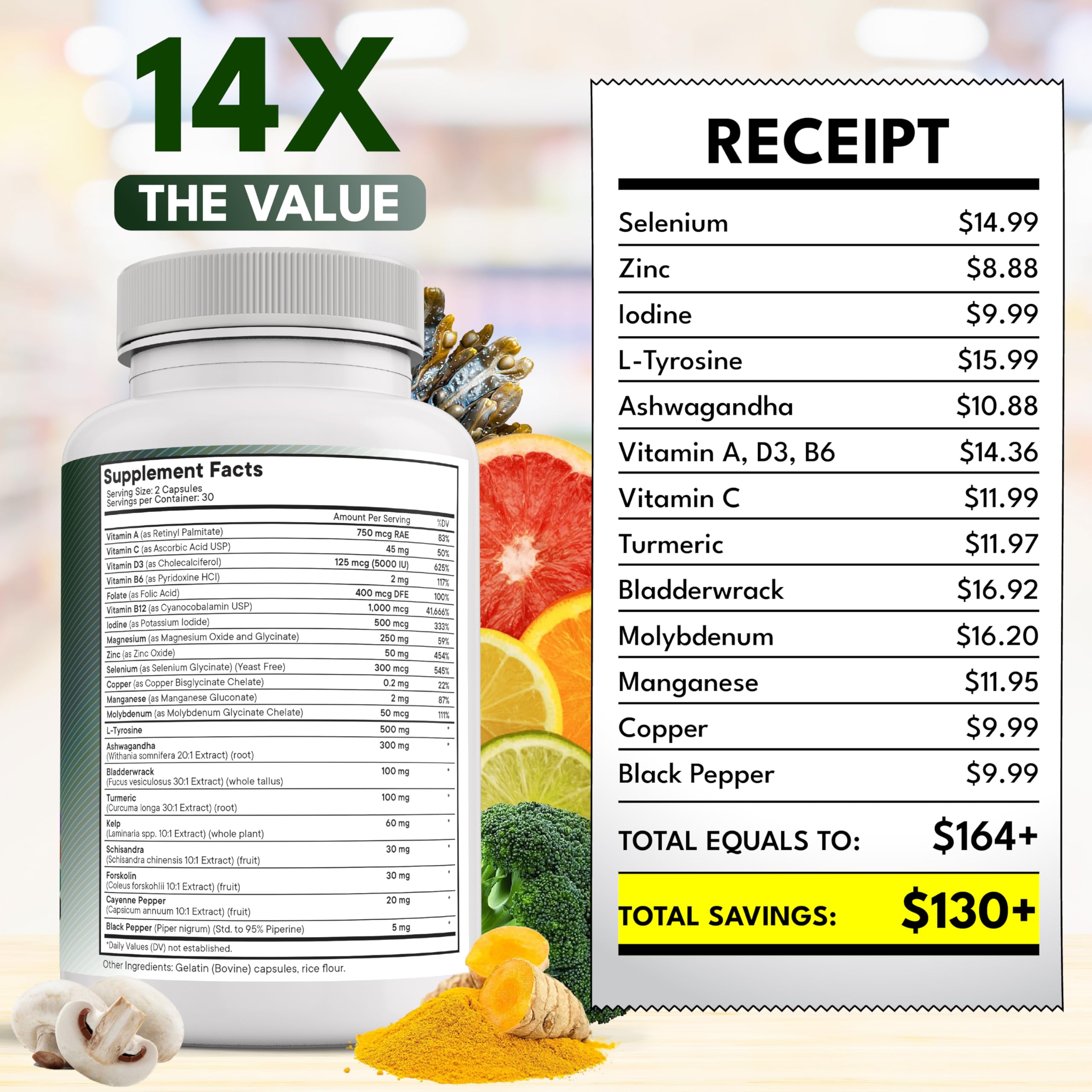 Turmeric and ashwagandha herbs shown in the bottle