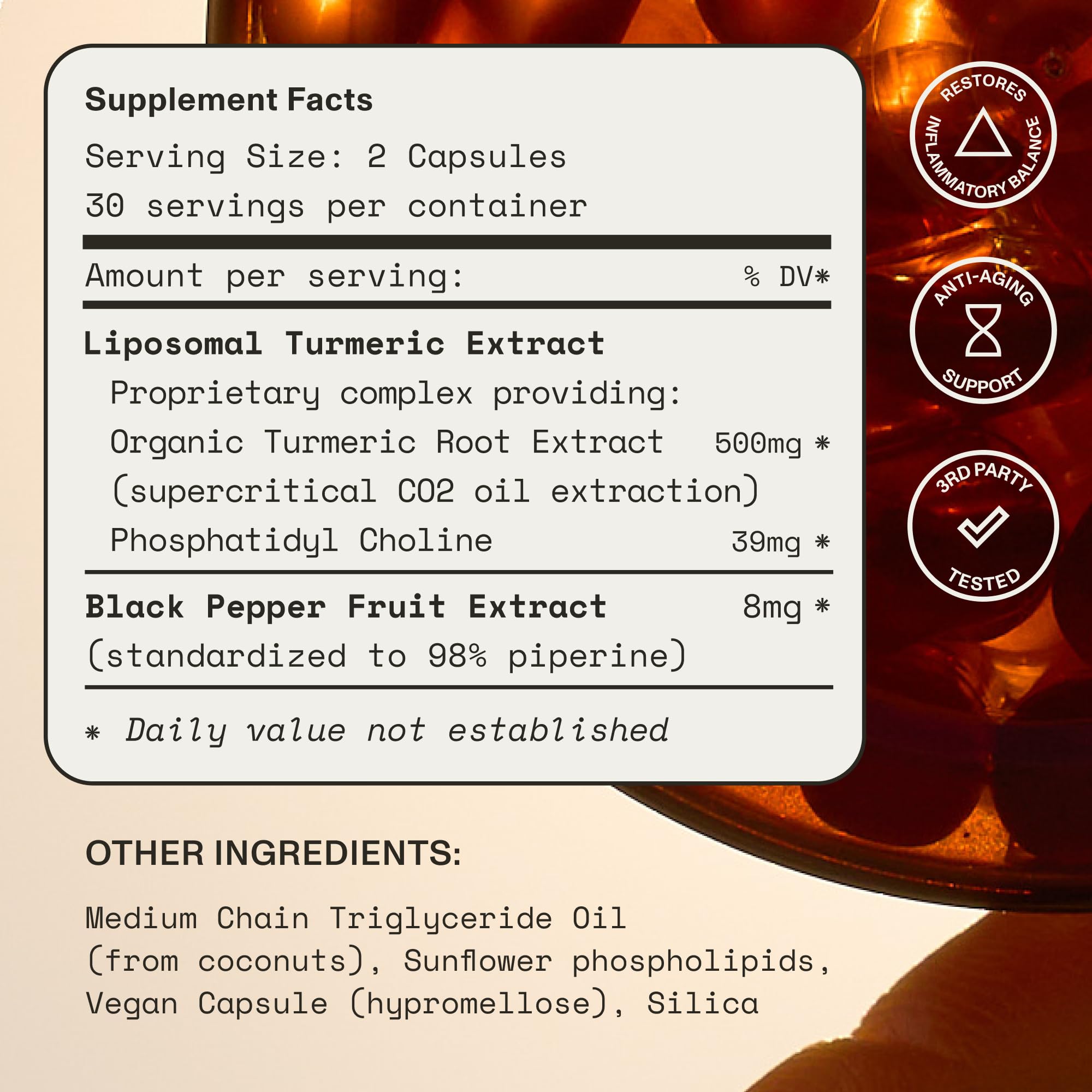 Black pepper extract (piperine) for turmeric bioavailability