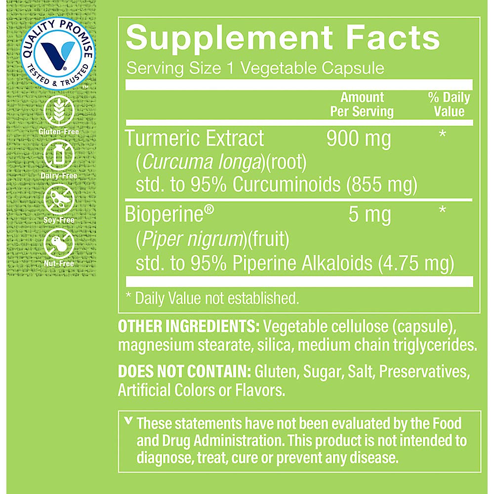 Close-up of turmeric capsules highlighting the 900mg formulation.